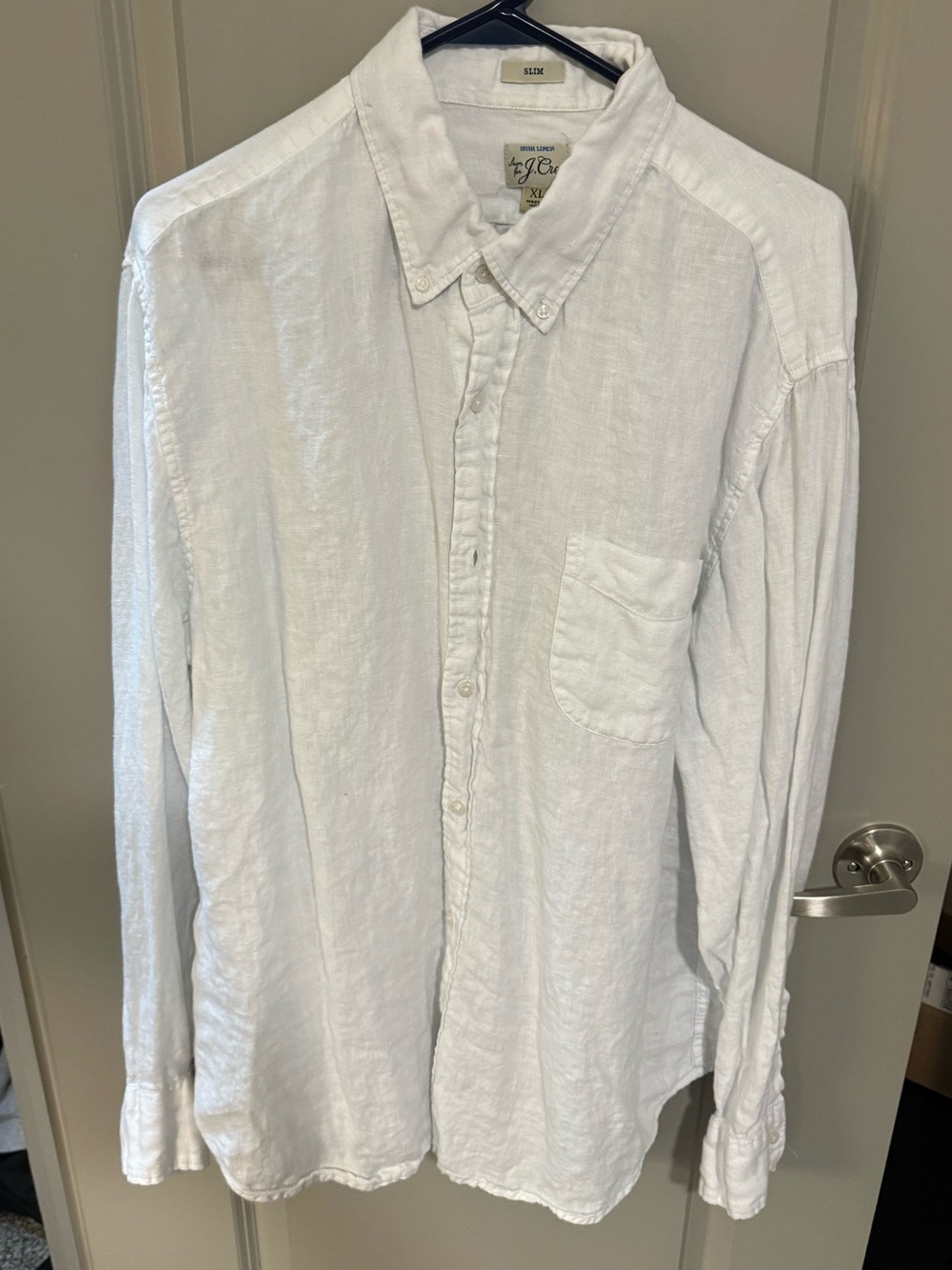 J. Crew White Linen Button-Down Shirt with Chest Pocket